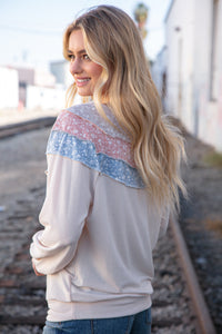 Taupe & Sky Blue Thermal Knit Out Seam Stitch Pullover