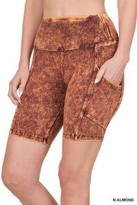 Mineral Wash Wide Waistband Pocket Biker Shorts