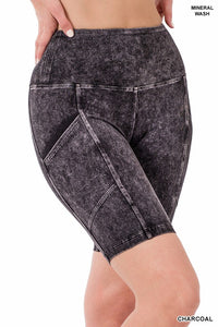 Mineral Wash Wide Waistband Pocket Biker Shorts