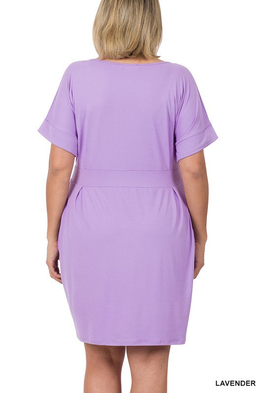 PLUS BRUSHED DTY TIE-BELT DRESS