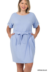 PLUS BRUSHED DTY TIE-BELT DRESS