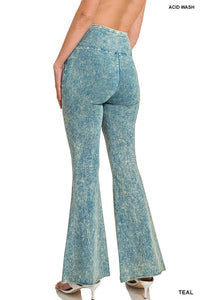 Acid Wash High Waist Raw Edge Hem Pants - MULT COLORS