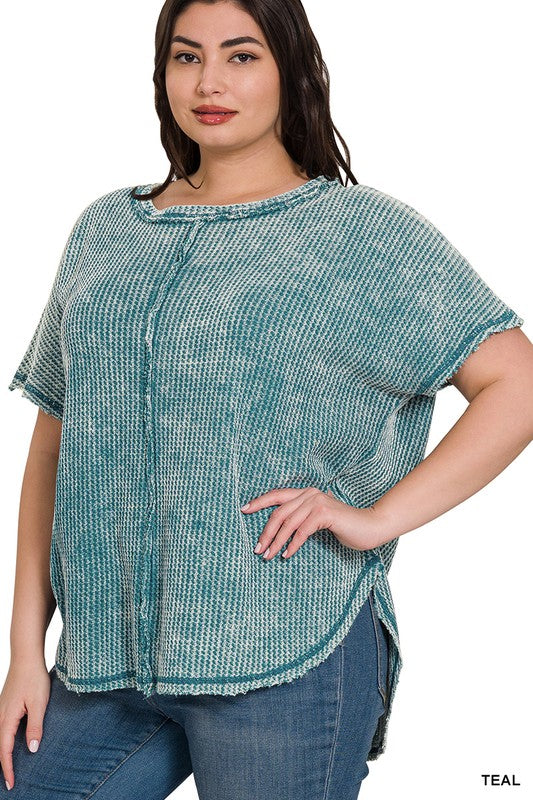 Plus Size Washed Baby Waffle Top