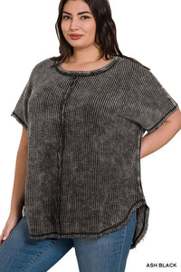 Plus Size Washed Baby Waffle Top