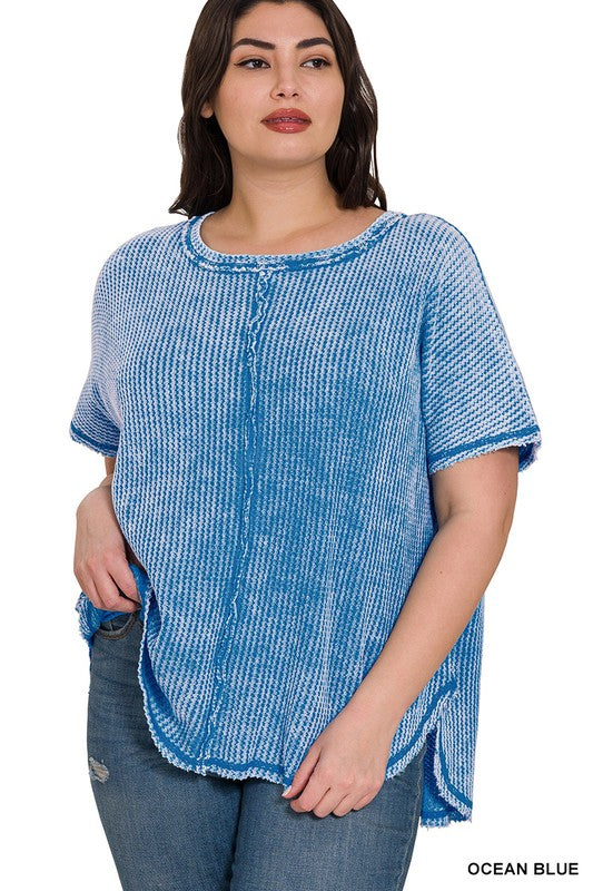 Plus Size Washed Baby Waffle Top