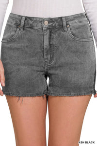 Acid Washed Frayed Cutoff Hem Shorts