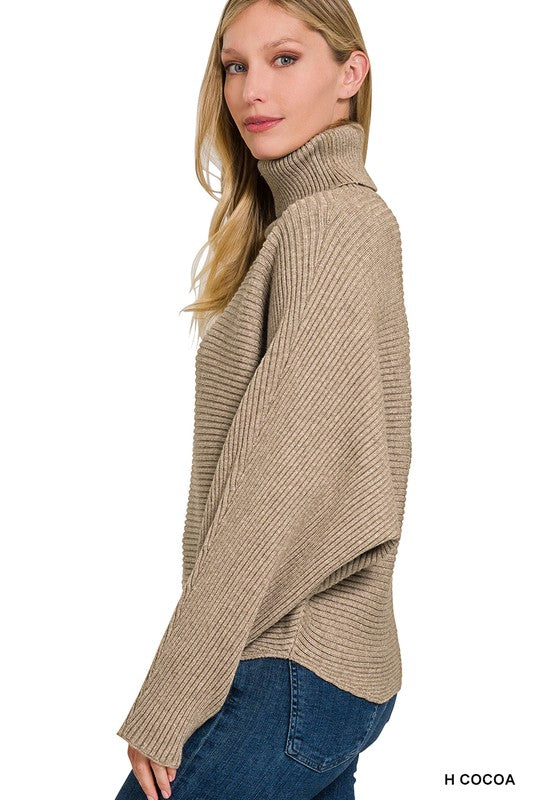 VISCOSE DOLMAN SLEEVE TURTLENECK SWEATER