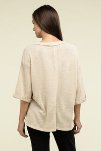 Brushed Waffle Exposed-Seam 3/4 Sleeve Top