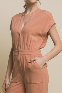 V-Neck Pocketed Jumpsuit