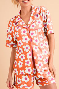 Flower Short Sleeve Shirt Pajamas Set