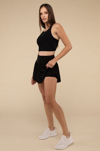 Wide Band Tennis Skirt with Zippered Back Pocket