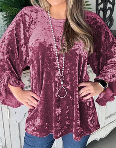 Velvet Pagoda Sleeve Crew Neck Top Presale