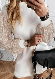 White Sequin Puff Sleeve Shift Mini Dress Presale