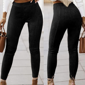 Black High Waist Faux Suede Skinny Leggings Presale