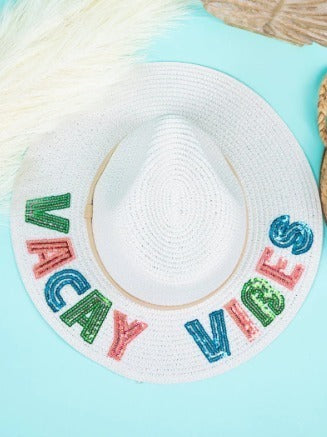 Sequin Vacay Vibes White Panama Hat