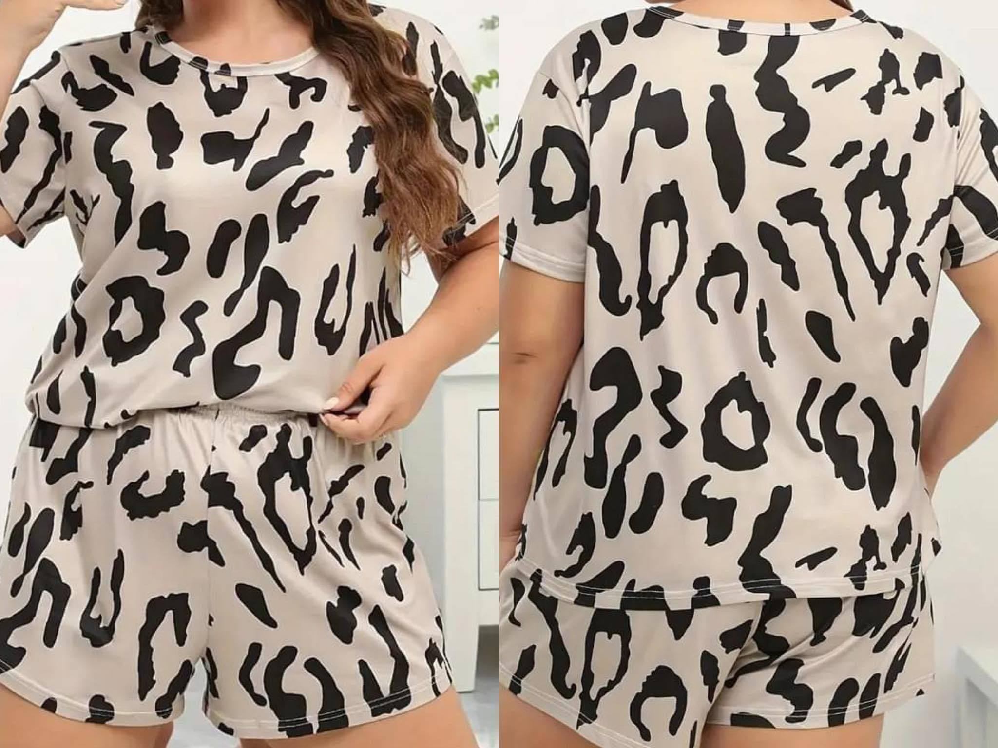 Taupe Plus Size Leopard Tee Shorts Lounge Set Presale