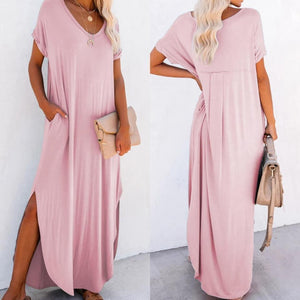Pink V Neck Maxi Dress Presale