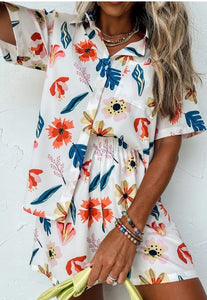 White Floral Short Sleeve Shirt Set Presale