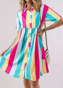 (Copy) Stripe Colorblock Short Sleeve Mini Shirt Dress Presale