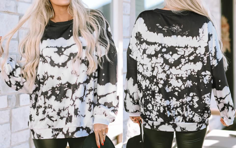 White Tie-Dye Drop Shoulder Pullover Sweatshirt Presale