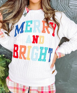 White Merry And Bright Cable Knit Pullover Sweatshirt Presale