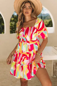 Multi Color Geometric Ruffle Dress Presale