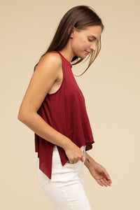 Shark Bite Side Slit Short Sleeveless Top