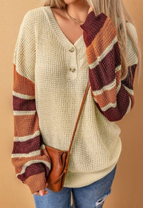 Apricot Striped Drop Shoulder Sweater