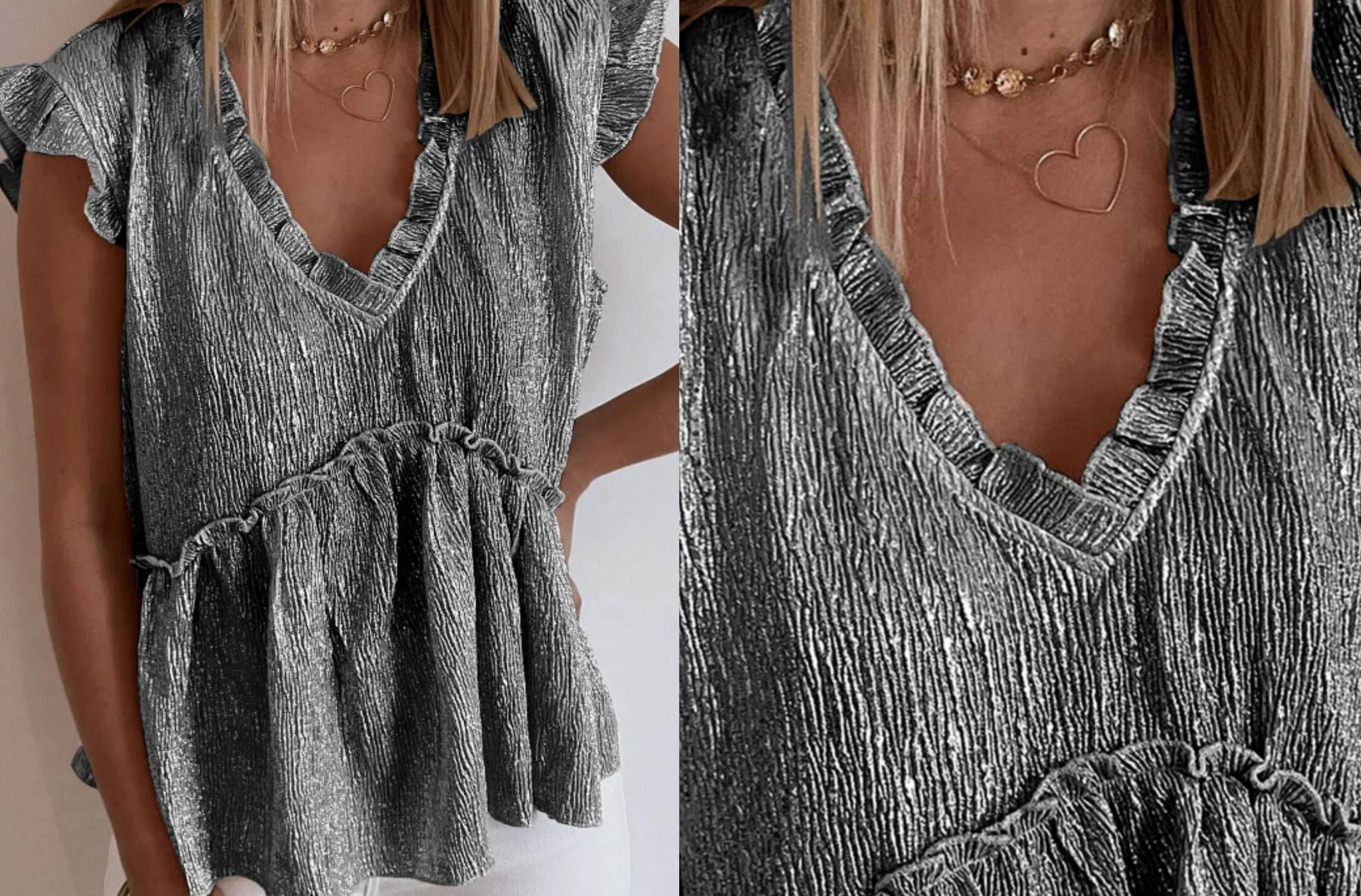 Black Frilled Crinkle Metallic Top Presale