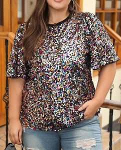 Vibrant Sequin Plus Size Short Sleeve Top Presale