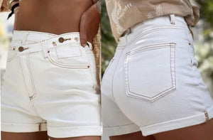 White Asymmetric Denim Shorts Presale