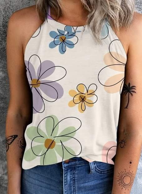 Beige Floral Tank Top Presale