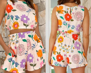 Floral Cropped Tank and High Waist Shorts Set Presale