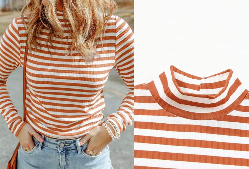 Striped Print Textured Knit Long Sleeve Tee Presale