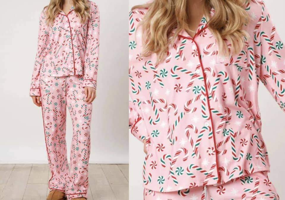 Pink Candy Cane Two Piece Pajama Long Sleeve Set Presale