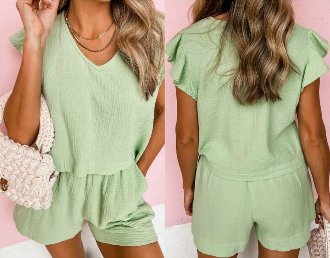 Green Crinkled Two Piece Set Presale