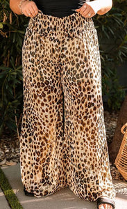 Leopard Smocked Waist Pants Plus Size Presale