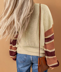 Apricot Striped Drop Shoulder Sweater