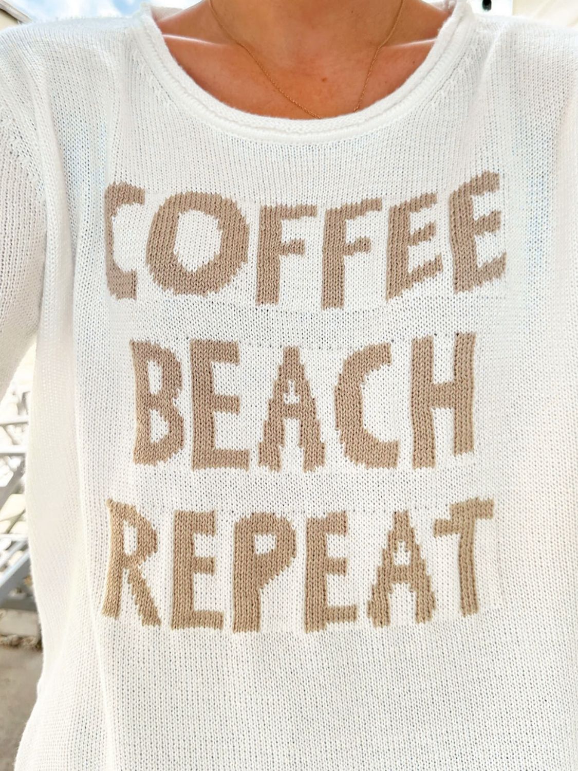 White COFFEE BEACH REPEAT Graphic Sweater