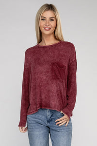 Washed Ribbed Dolman Sleeve Round Neck Top