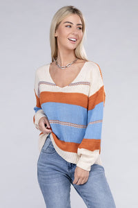 Striped pattern Knit  V Neck Sweater