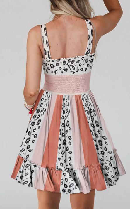 Orange Colorblock Leopard Mini Dress Presale