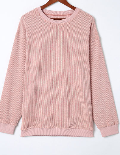 Pink Solid Ribbed Pull Neck Sweatshirt Presale