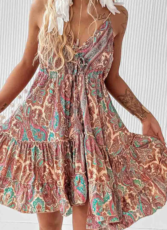 Brown Ruffle Paisley Dress Presale