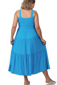 Smocked Tiered Midi Dress - Plus Size - Multi colors