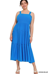 Smocked Tiered Midi Dress - Plus Size - Multi colors