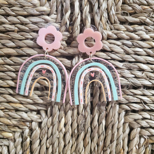 Pastel Pink Rainbow Heart Earrings