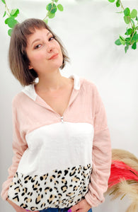 Pretty in Pink Leopard Print Quarter Zip Sherpa