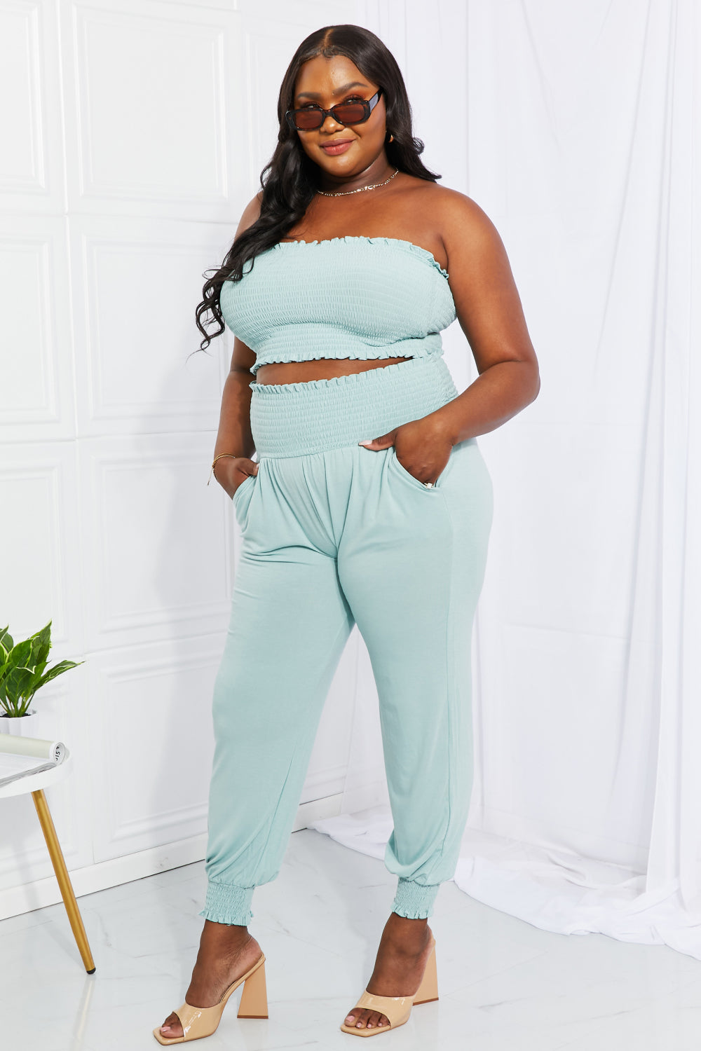 Comfort Smocked Tube Top & Joggers Set - Regular & Plus