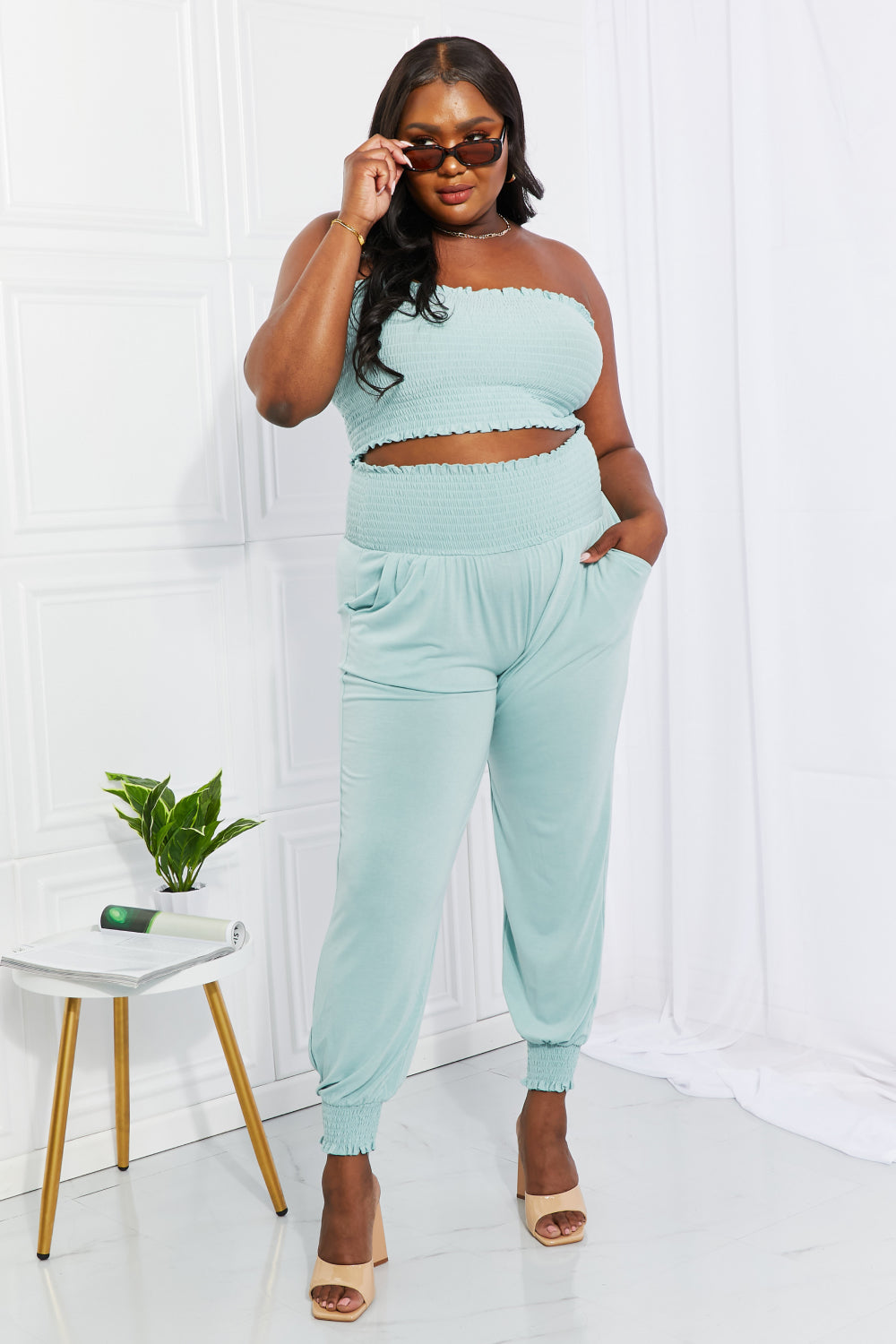 Comfort Smocked Tube Top & Joggers Set - Regular & Plus